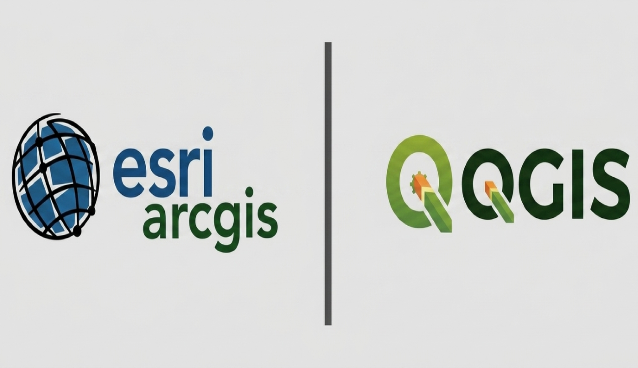 Side by side comparison workspace of ArcGIS Pro and QGIS interface dashboards